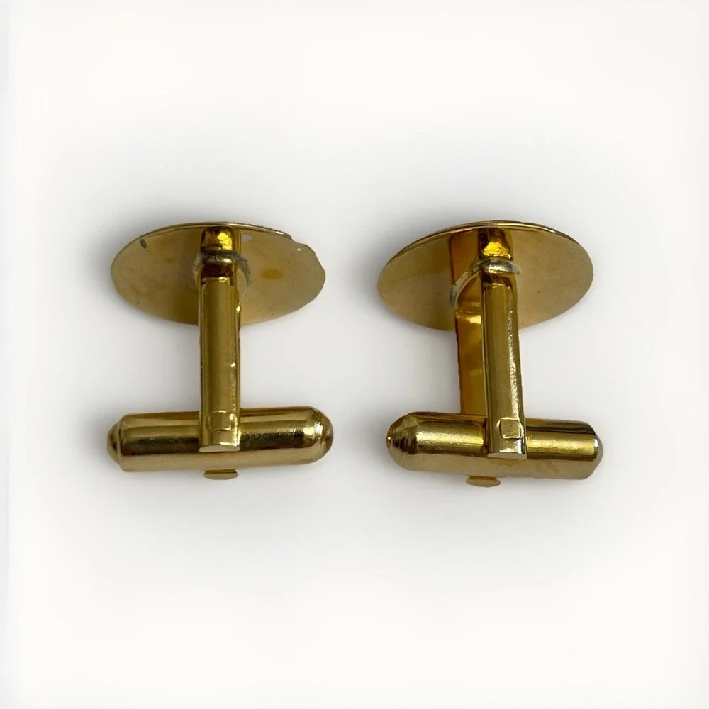 Cufflinks Vintage Gold Tone Heraldic Chess Knight Horse Crown Crest